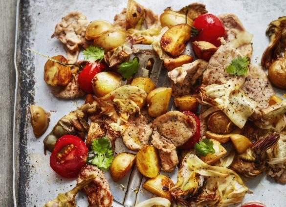 sauté de porc mariné et légumes à la plancha