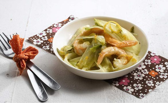 endives fondantes oranges aux crevettes
